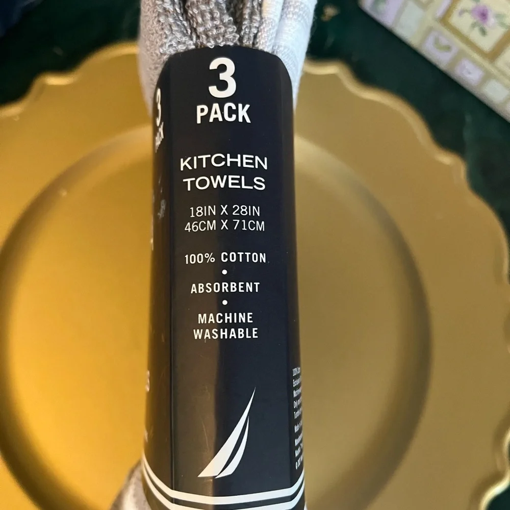 Nautica Home Gray and White  pack 3 Kitchen Towels style